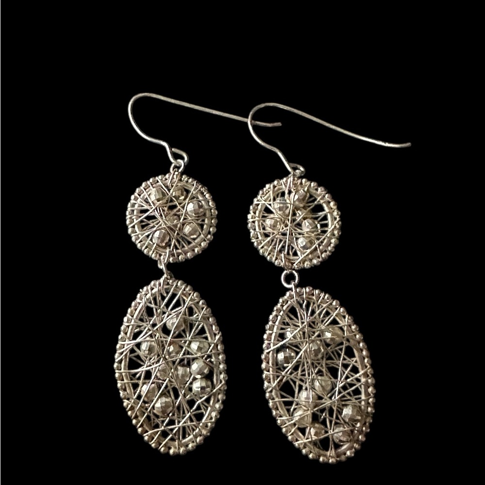 Vintage Sterling Silver Drop Earrings Cage Woven Wire Wrapped Dangle Lightweight